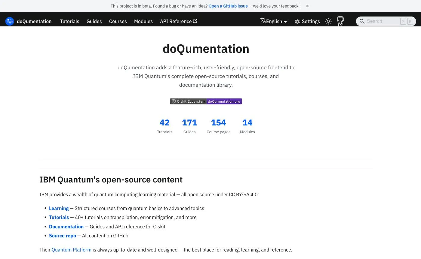 doqumentation.org — an open-source frontend to IBM Quantum's tutorials, guides, courses and modules