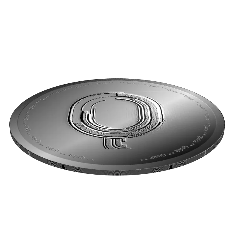 The quantum coin — a Qiskit-logo coin, rendered in 3D