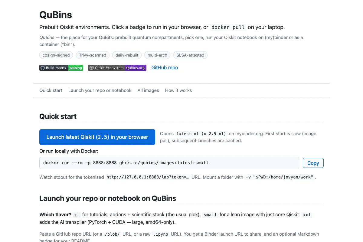 qubins.org — prebuilt Qiskit environments with a one-click browser launch